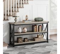 CABIHOME Consolle a 3 ripiani, tavolo da ingresso stretto da 120 cm, con contenitore, divano in legno con struttura in metallo, tavolo industriale dietro il divano per soggiorno, corridoio, ingresso