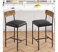 CABIHOME Set di 2 sgabelli da bar, set di 2 sgabelli da bar imbottiti da 65,5 cm, per 2, sgabelli da bar con altezza da bancone, per isola, bancone, marrone retrò