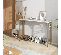 CABIHOME Tavolo consolle stretto da 23,1 cm con uscite, tavolino dietro il divano per soggiorno, divano con metallo e MDF, tavolo industriale per ingresso, atrio, oro