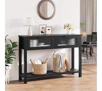 CABIHOME Tavolo da ingresso, consolle in legno con 2 cassetti in vetro, divano a 2 ripiani con contenitore per soggiorno, tavoli da ingresso per ingresso, nero