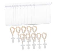 Cabilock 10 Set Perle di Battesimo in Legno Rosario Palmare Bracciale Rosario in Legno Bomboniere per La Festa della Shower Bomboniere per Battesimo Perle di Preghiera Maglia