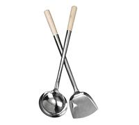 Cabilock 2 cucchiai in acciaio inox per wok, cucchiai cinesi, raschietto per pentole, spatola da cucina cinese, grande padella, pala, set di cucchiai da zuppa, cucchiaio grande