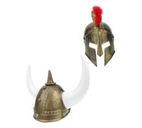 Cabilock 2 Pezzi Cappelli Viking in Plastica Oro, Elmi Unisex Riutilizzabili Taglia per Costume di Carnevale e Feste a Tema Festival