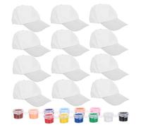 Cabilock 24 Pezzi Cappelli da Baseball in Cotone di Colore Chiaro con 12 Colori di Vernice Acrilica per Sviluppo Artistico e Attività Leggere, per Feste e Passeggiate nella Giungla