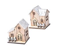 Cabilock 2pezzi Casette Natalizie in Legno LED Decorazioni Natalizie per Piccole Case Ornamenti per Feste Design Luminoso per Tavola e Armadio