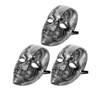 Cabilock 3 Pezzi Maschera Veneziana Vintage in Plastico Argento per Carnevale e Halloween, Maschera Full Face Artigianale, Traspirante dallo Stile Retrò per Eventi a Tema