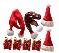 Cabilock 3 Set Mini Cappello da Babbo Natale Cappello Lavorato A Maglia Decorazioni per Torte di Natale Mini Cappello A Cilindro di Lana Bottiglie di Natale Sciarpa Cappello da Bambola di