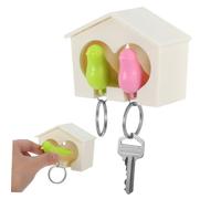 Cabilock 3pezzi Portachiavi Birdhouse Bianco Con Uccellini Rosa e Verde Facile Da Installare Funzione Di Fischietto Decorazione Per Muro e Organizzatore Di Chiavi