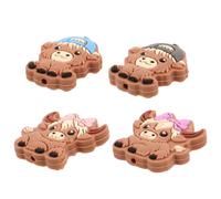 Cabilock 4 Pezzi Copri Punte per Ferri da Maglia in Silicone a Forma di Mucca Highland Cow, Cappucci Protettivi Antiscivolo per Aghi da Maglia, Accessori per Cucito e Artigianato