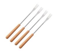 Cabilock 4 pezzi Forchettine Fonduta e Barbecue in Acciaio con Manico in Legno Antiscottatura Forchette Lunghe per Formaggio Marshmallow e Frutta Utensili Versatili per Festa e Cucina