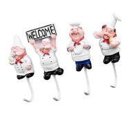 Cabilock 4 Pezzi Gancio da Cucina a Forma di Chef, Adesivo, Decorativo, | Acciaio Inossidabile, Autoadesivo, Non Rovina la Parete, per Bagno e Camera da Letto, Finitura come Mostrato