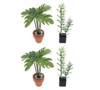 Cabilock 4 piante in vaso in miniatura per casa delle bambole, foglie di monstera di bambù artificiali, bonsai, piccole piante finte, ornamento per la decorazione della casa delle bambole