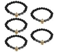 Cabilock 5 Pezzi Bracciale Uomo Pietre Nero, Elmo, Elasticizzato | Ispirato All’elmo, Comfort Fit, Effetto Opaco, per Incontri e Strade Cittadine