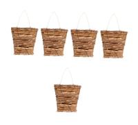 Cabilock 5 Pezzi Sospeso Cesto Appeso per Piante Arredamento Esterno Piccolo Pianta Finta Villetta Fioriere Porta Cestino Coperta Cestino per Coperte Vimini Casa di Legno Light Brown