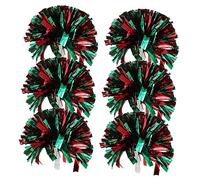 Cabilock 6 Pezzi Pompon da Cheerleader Rosso e Verde con Dritto Accessori Sportivi Riutilizzabili per Feste e Spettacoli Danza Pompoms Luminosi per e Coreografie