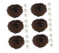 Cabilock 6set Nido d in Paglia Uova Artificiali Decorazione Esterna Per Giardino Balcone Pasqua e Matrimonio Design in Rattan Fatta Mano