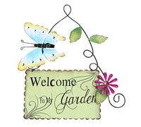 Cabilock Cartelli di Benvenuto del Giardino della Farfalla del Metallo Benvenuti nel Mio Giardino Arte del Ferro Porta D'ingresso Casa Verde Cartello di Benvenuto del Targa da