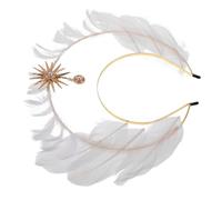 Cabilock Cerchietto Aureola Rinascimentale Donna in Metallo e Tessuto Bianco per Halloween e Sfilate, Accessorio Raffinato con Croce e Piume dal Look Sacro e Misterioso