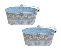Cabilock Contenitore per Fiori in Ferro Stile Retrò 2 Pezzi, Vasi Vintage per Composizioni Floreali, Secchi Decorativi Argento per Esposizione Floreale Casa