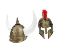 Cabilock Elmo Vichingo da Uomo Adulto 2 Pezzi Corna Marroni e Elmo Romano Dorato da Cosplay, Casco Leggero e Resistente per Feste a Tema, Carnevale e Halloween