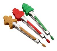 Cabilock Gingerbread Man Tips Stick Bistecca di Natale Zucchero Cibo con Grigliatura Colorata In Acciaio A Forma Di Barbecue Clip Calore Albero Cubo Silicone Bambini Frutta Bacon Pinze In Acciaio Inox Piccolo Mini