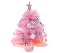 Cabilock Mini albero di Natale con luci a LED: piccolo albero di Natale da tavolo da 2 piedi con ornamenti e puntale a stella per centrotavola da scrivania per le feste al chiuso - Rosa
