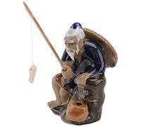 Cabilock Mini statuette da pescatore in ceramica cinese Mudman seduto da pesca statua da giardino ornamento per acquario micro paesaggio bonsai decorazioni da giardino fatate