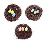 Cabilock Nidi Artificiali Colore Assortito in Plastica per Decorazioni Pasquali Set da 3 3 Uova Colore Casuale per Addobbi Festa di Pasqua e Accessori Fotografici