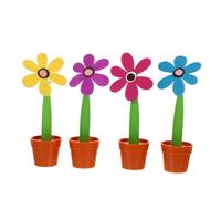 Cabilock Penne in Plastica Sfera Colorate a Forma di Girasole e Vaso, Set da 4 Pezzi Scrittura Scorrevole e Confortevole per Festa Scuola Decor e Uso Quotidiano