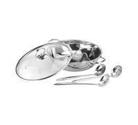 Cabilock Pentola Hot Pot in Acciaio Inossidabile con Doppio Scomparto Divisorio Antigoccia per Cucina a Induzione e a Gas Completo con Cucchiaio e Scolapasta per Due Gusti Diverse