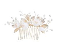 Cabilock Pettine per Capelli Sposa in Ceramica con Fiori e Perle Accessorio Elegante Handmade con Dettagli Foglia e Decorazione Raffinata per Matrimonio Classico e Rustico