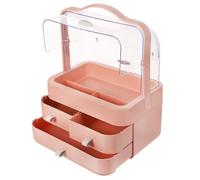 Cabilock Scatola Portaoggetti per Cosmetici Trasparente Cassetti Stratificati Organizer da Scrivania Anti Polvere Grande Rosa Contenitore Leggero e Compatto per Trucco e Portagioie per