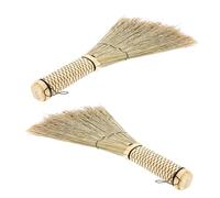 Cabilock Scopa Portatile in Paglia Intrecciata a Mano Manico Corto Set 2 Pezzi per Pulizia Delicata di Tavoli Camere da Letto e Interni Auto Scopa Tradizionale Leggera per Uso Domestico