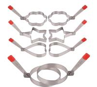 Cabilock Set 8 Pezzi Anelli per Uova in Acciaio Inox Manico Pieghevole, Stampi per Pancake e Frittata Forme Cuore Stella Fiore Rotondo, Utensili Cucina per Colazione Casalinga