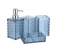 Cabilock Set Accessori Bagno Completo in Ps Colore Blu con Dispenser e Portaspazzolino, Facile da Pulire e Resistente per Lavabo e Bagno Moderno