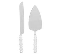 Cabilock Set Coltello e Spatola per Torta in Acciaio Inox Manico in Ceramica Perlata Paletta Seghettata per Dessert e Pizza Utensile Elegante per Servire Torte e Dolci in Occasioni