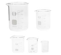 Cabilock Set da 5 Becher Graduati in Vetro da Laboratorio 10ml-250ml, Resistenti al Calore, Bordo Sicuro e Linee Graduate per Esperimenti Chimici e Miscelazione Scientifica