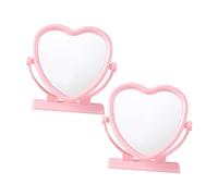 Cabilock Specchio da Trucco Doppio Lato Forma Cuore 2 Pezzi con Regolazione Angolo in Plastica e Vetro Elegante per Viaggio e Tavolo