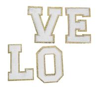 Cabilock Toppe Alfabeto Chenille da Cucire con Bordi Glitter Oro Patch Termoadesive per Cappelli Zaini Giacche e Abbigliamento Lettere Love Morbide e Resistenti