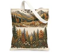 Cabin Fall Fox Borsa tote in tela per lo shopping, 33 x 38 cm, borsa della spesa riutilizzabile per donne, motivo estetico di caccia, decorazione regalo