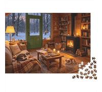 Cabin Fireplace Jigsaw Puzzle 1000 Piece Recyclable Material Warm Living Room Puzzles per Elderly Relieve Senile Dementia Divertente Activity Ottimo Gift Idea 52x38cm/1000pcs