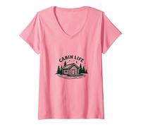 Cabin Life Rustic Wilderness Getaway Amante della Natura Maglietta con Collo a V, Donna, Rosa, S