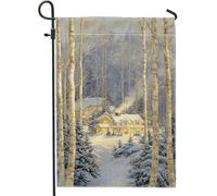Cabin Winter Cozy Trees Snow Winter Blue Bandiera Resistente Alle Intemperie Bandiera Da Giardino Durevole Flag Per Casa Feste Festival 30X45Cm