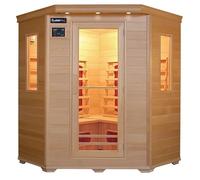 Cabina a infrarossi Trondheim Alpha per 4 persone, in legno Hemlock, 8 faretti in ceramica, cromoterapia, sistema audio Bluetooth, aromaterapia, disinfezione da ozono, controllo digitale, risparmio