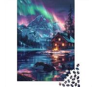 Cabina Alpina Aurora Boreale Puzzle 1000 Pezzi Carta per Adulti Notte da sogno Concentrazione Famiglia Relax Decorazione Casa Regalo 70x50cm/1000pcs