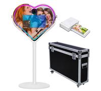 Cabina fotografica a specchio con software APP Magic Selfie Station Shell Stand Photobooth macchina touch screen con luce RGB e trolley per eventi (bianco C, macchina+mini stampante)