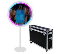 Cabina fotografica a specchio con software APP Magic Selfie Station Shell Stand Photobooth macchina touch screen con luce RGB e trolley per eventi (bianco A, macchina per foto)