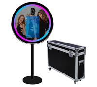 Cabina fotografica a specchio con software APP Magic Selfie Station Shell Stand Photobooth macchina touch screen con luce RGB e trolley per eventi (nero A, macchina per foto)