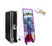 Cabina fotografica a specchio da 150 cm, touch screen interattivo da 32 pollici con luce quadrata e luce RGB, mini PC integrato, cabina fotografica a specchio magico per eventi (bianco, 60" (schermo