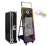 Cabina fotografica a specchio da 150 cm, touch screen interattivo da 32 pollici con luce quadrata e luce RGB, mini PC integrato, cabina fotografica a specchio magico per eventi (nero, macchina+mini